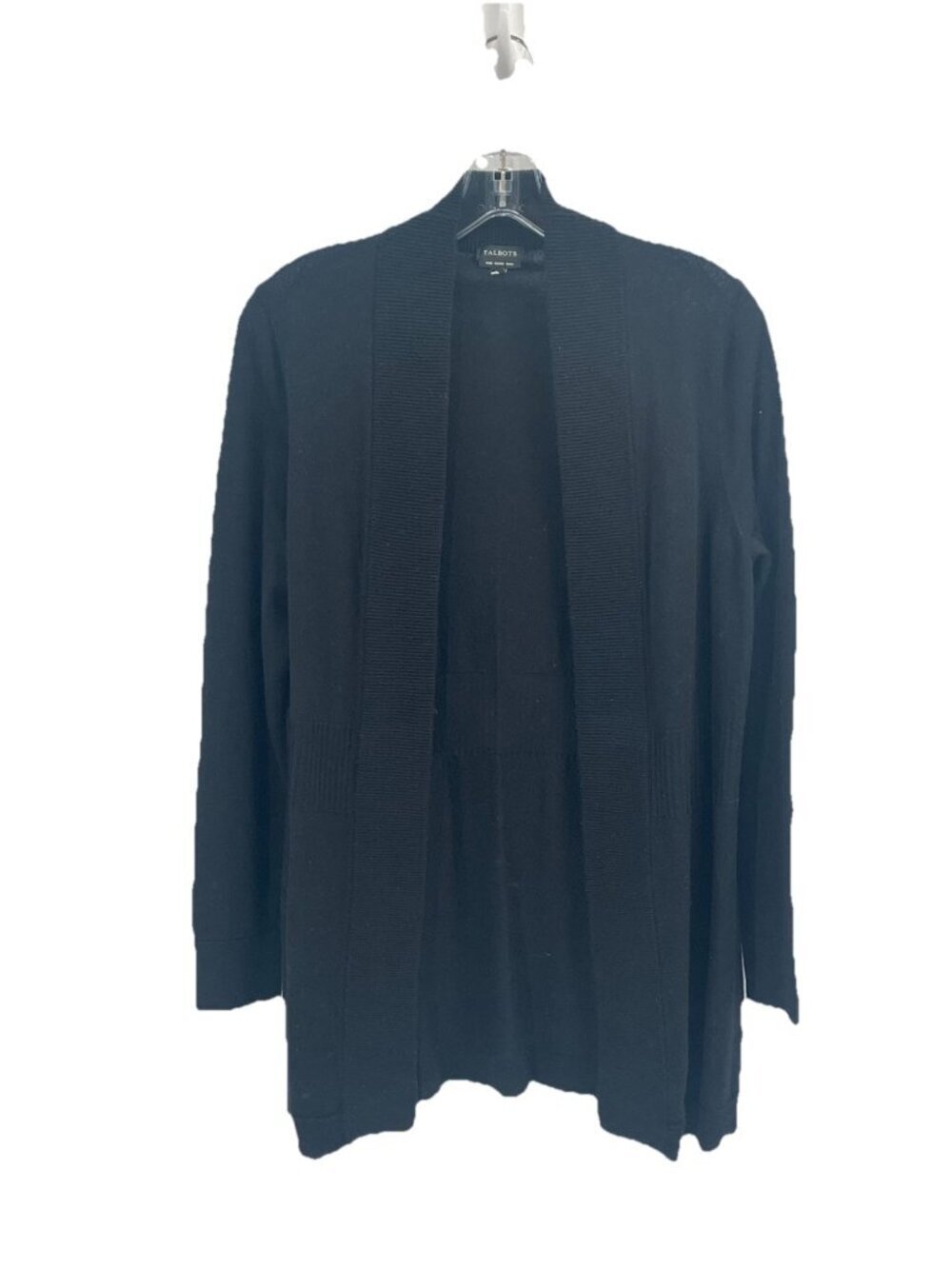 Talbots Black Merino Wool Open Cardigan Sz M Quiet Luxury Old Money Classic